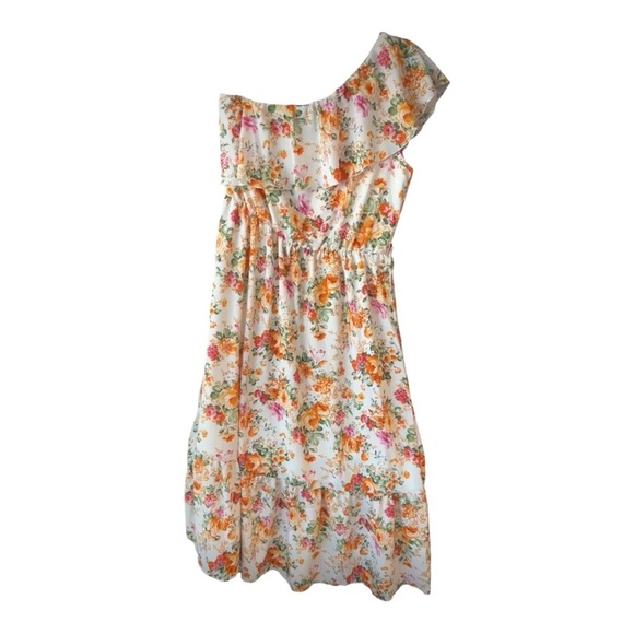 One Shoulder Colourful Midi Dress Layered Ruffle Floral Print Size XL - Picture 16 of 16